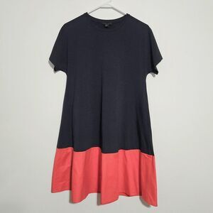 COS Dress Sz XS Contrast Panel Jersey Navy Salmon Short Sleeve Pockets Oversized